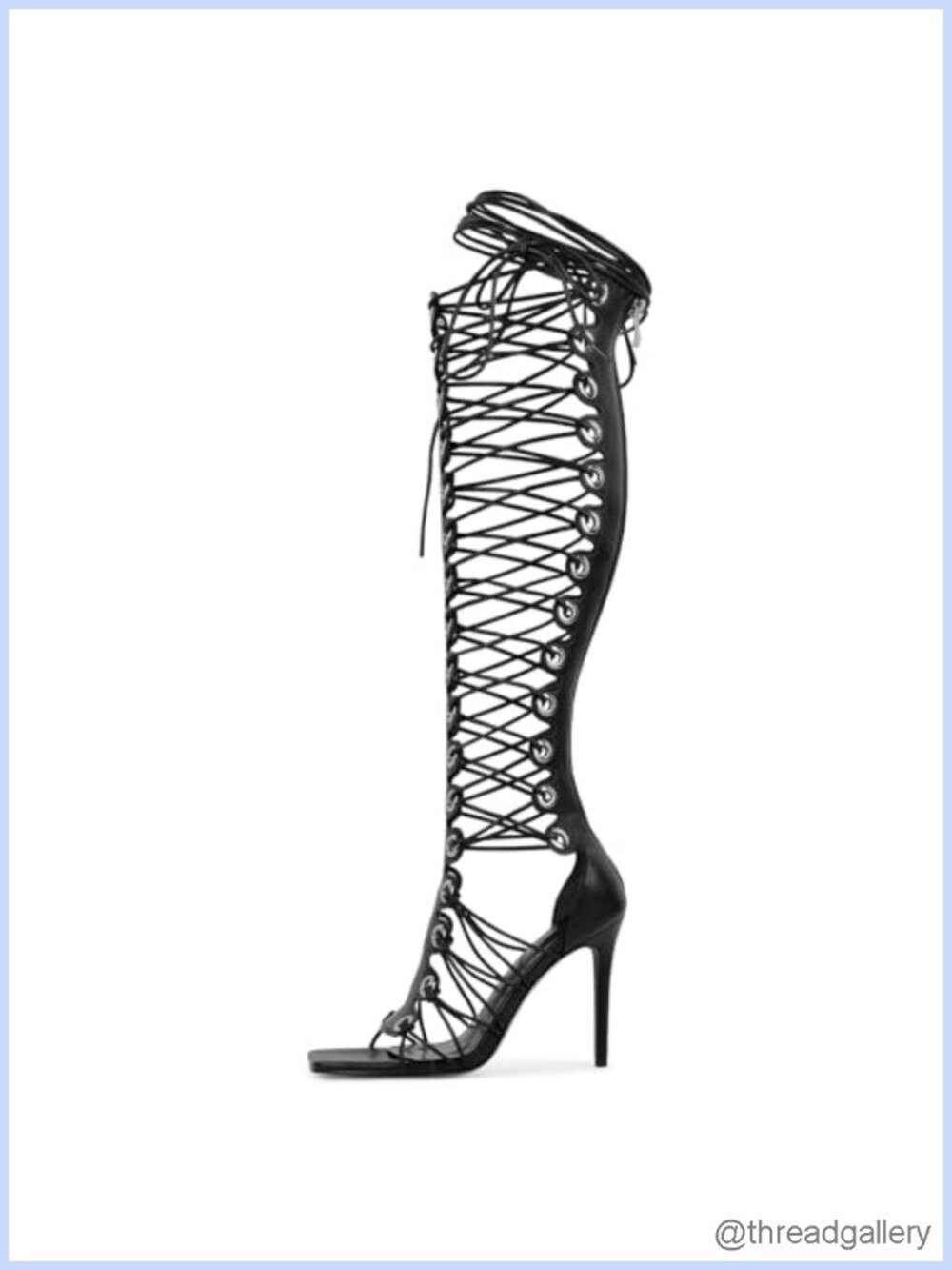 Gladiator Sandals Lace Up Peep Toe Heeled Knee High Bootie for Women